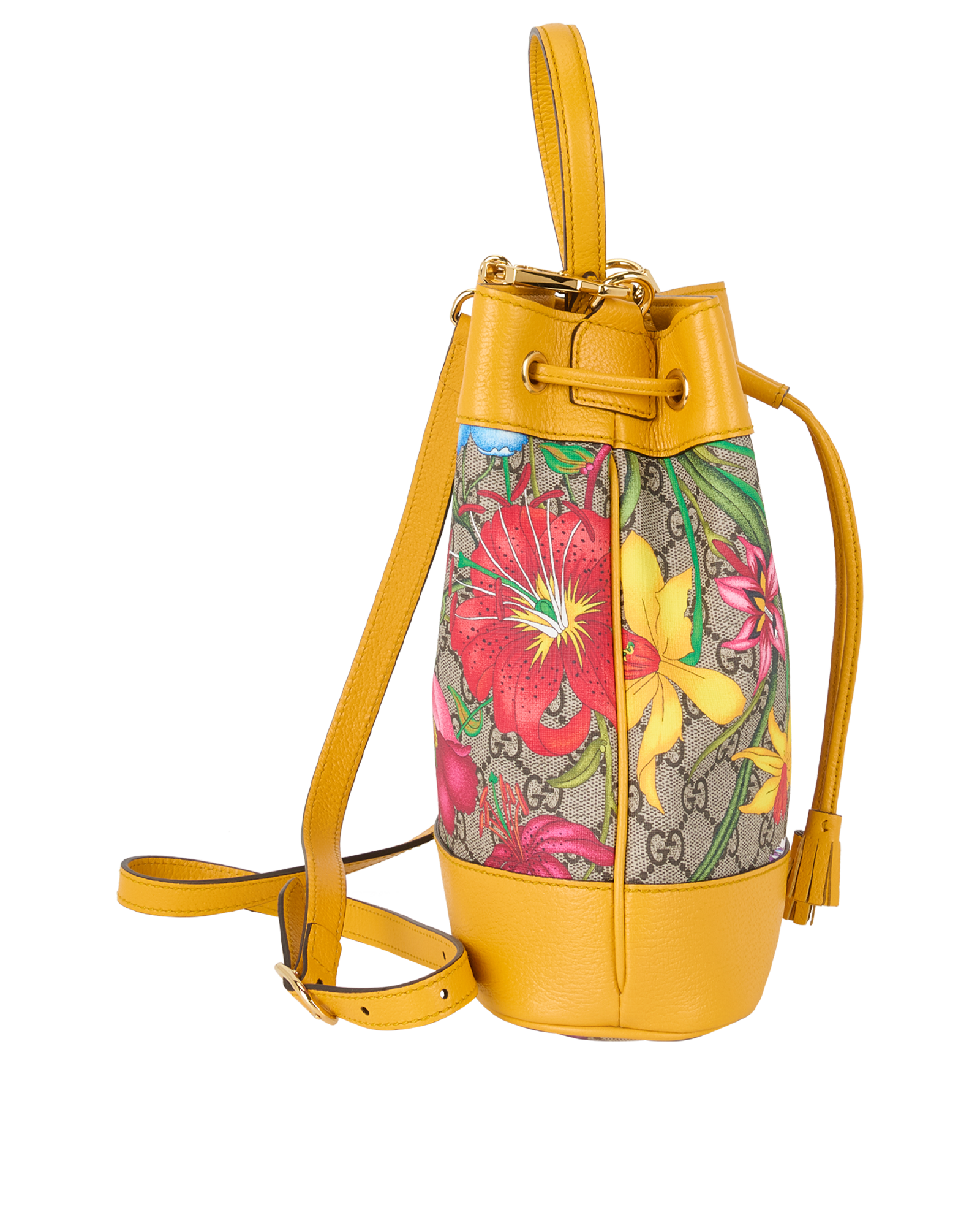 Ophidia Flora Bucket Bag, &pound;550, Handbags, Yellow, Canvas, Side view